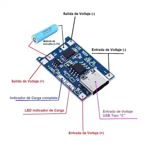 Modulo de Carga TP4056 4.2v 1A Tipo C miniatura 2